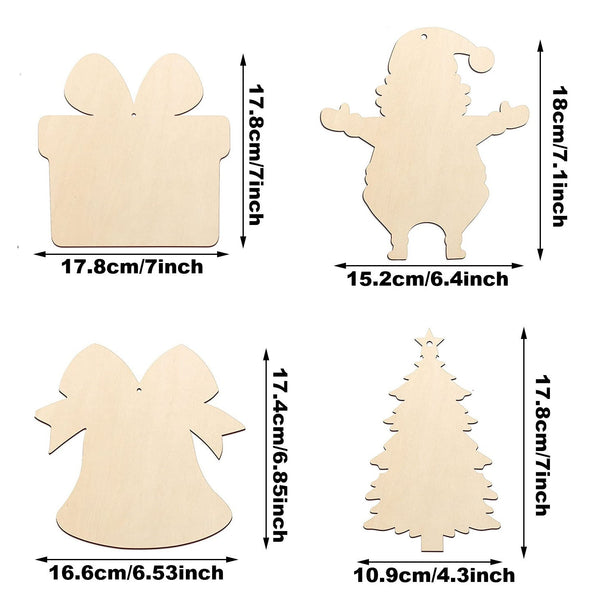 20PCS,40PCS Unfinished Paintable Blank Wooden Christmas Festival Decoration Ornaments 5 Designs Xmas Tree Hanging Wood Slices DIY Art Crafts For Christmas Party Decoration